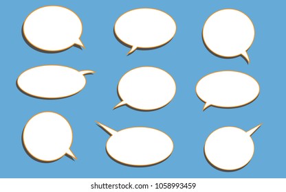 Vector set of stickers of speech bubbles. Blank empty white speech bubbles