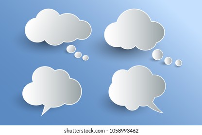 Vector set of stickers of speech bubbles. Blank empty white speech bubbles