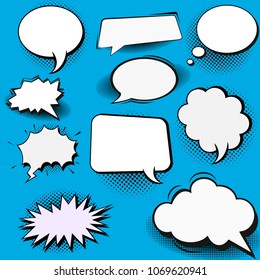 Vector set of stickers of speech bubbles. Blank empty white speech bubbles.