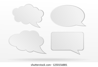 Vector set of stickers of speech bubbles. Blank empty white paper bubble speech.