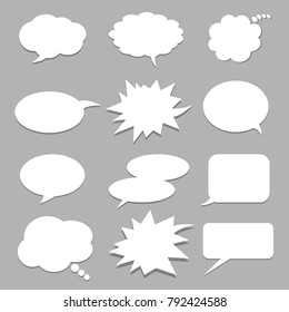 Vector set of stickers of speech bubbles. Blank empty white speech bubbles