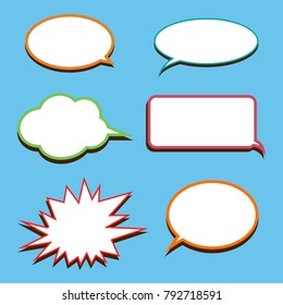 Vector set of stickers of speech bubbles. Blank empty white speech bubbles