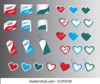 vector set of stickers and tags 3 (square and heart shapes easy to edit text)
