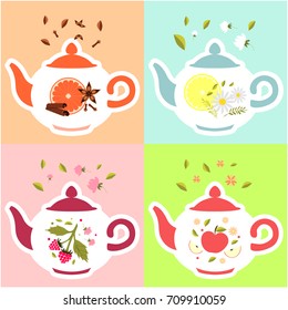 Vector set of stickers with teapots