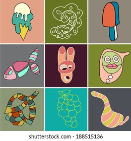 Vector set of stickers. You can do  your own cards, business cards, posters, labels, tags. Vector pattern can be used for web page backgrounds, wallpapers ,pattern.