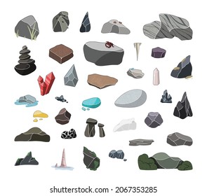 Conjunto vectorial de piedras de diferentes razas. Minerales, piedras preciosas.