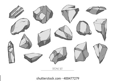 Vector set. Set of stones. Different stones isolated on white background.