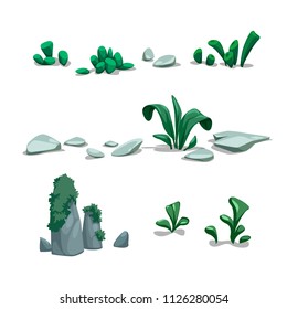 vector set of stones plants nature algae seabed sea