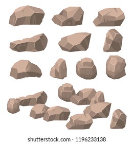 Vector set. Stones and rocks in isometric 3d. Vector collection of different stones, rocks. Cobblestones of various shapes.