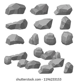 Vector set. Stones and rocks in isometric 3d. Vector collection of different stones, rocks. Cobblestones of various shapes.