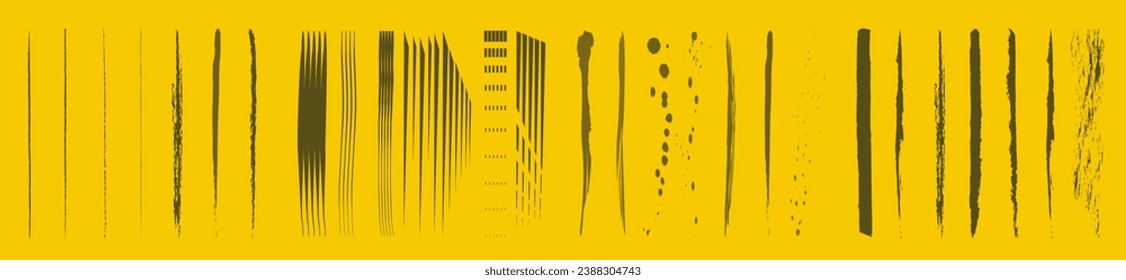 Vector set of straight lines on an yellow background. An abstraction drawn by hand on an yellow background. Illustration EPS 10. Brown horizontal lines and strokes on an yellow background.