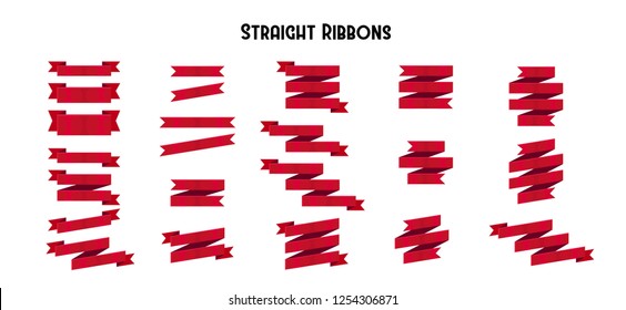 Vector set of straight red ribbons. Beautiful straight red ribbons. Vector illustration.