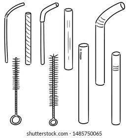 vector set of straw and straw cleaner cartoon