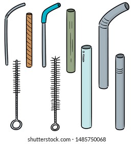 vector set of straw and straw cleaner cartoon