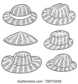vector set of straw hat