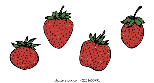 Vector set of strawberry clipart. Hand drawn berry icon. Fruit illustration. For print, web, design, decor, logo.