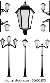 Vector set of street lanterns in the old style - isolated illustration on white background.