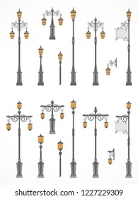 Vector set of street lights. Collection in flat style. Сolorful. 