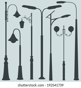 Vector Set Of Street Lights Silhouettes