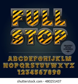 Vector set of striped black and yellow alphabet. Warning of danger style.