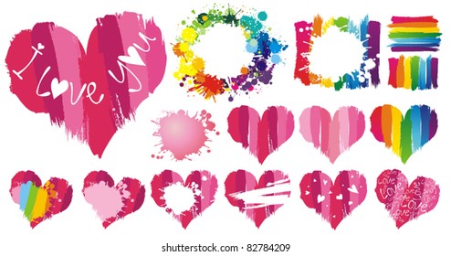 Vector set of striped hearts on white background
