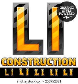 Vector set of striped orange and yellow alphabet in black border. Warning of danger style. Letter L