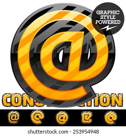 Vector set of striped orange and yellow alphabet in black border. Warning of danger style. Symbol 