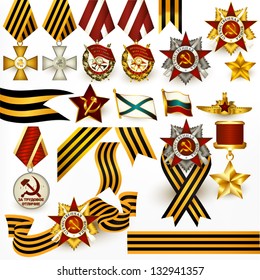 Vector set of  stripped ribbons and medals symbol of win of second world war