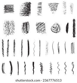 Vector set of strokes for a brush or pencil. Grouped strokes in black on a white background.