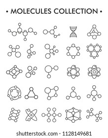 Vector set of structure molecules in chemistry. Molecule line icon isolated on white background. Illustration of molecule for laboratory, poster, web design, logotype.
