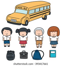 vector set of student and school bus