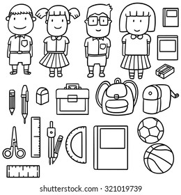 vector set of student and stationary