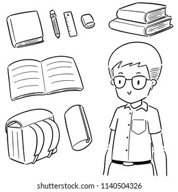 vector set of student and stationery