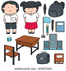 vector set of student, stationery and school
