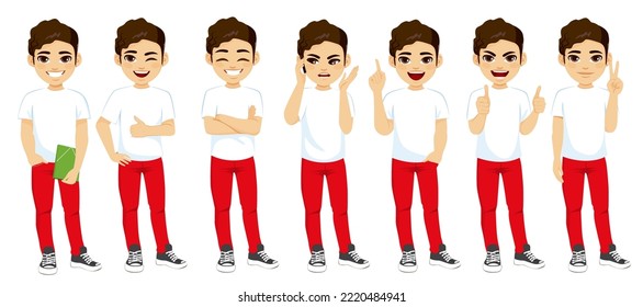 Vector set of student young man character design in different poses 