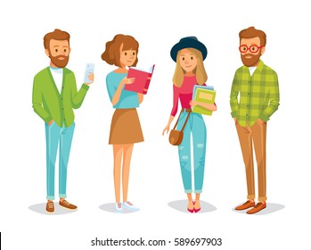 Vector set of students with books