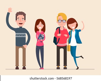 vector set of students. Vector Flat.