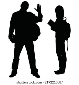 Vector Set Of Students Silhouettes Illustration Isolated On White Background