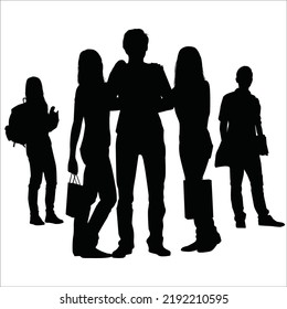 Conjunto Vector De Silhouettes Estudiantiles Ilustración Aislada En Fondo Blanco