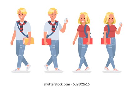 Vector set of students young man and young woman character design. 