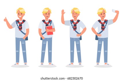 Vector set of students young man character design.