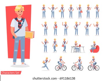 Vector set of students young man character design. 