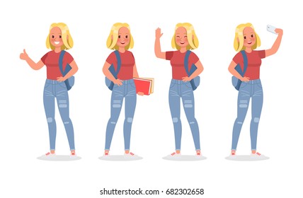 Vector set of students young woman character design. 