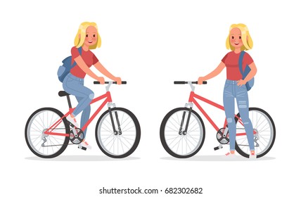 Vector set of students young woman character design. 
