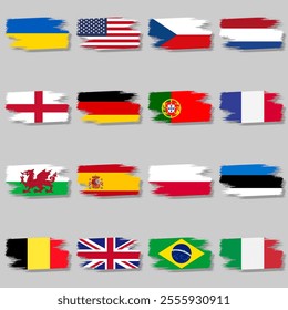 Vector set style brush brush with flags and with shadow