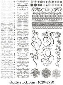 vector set of style design elements, frames, flowers and other.