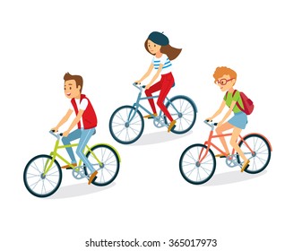 conjunto vectorial de estilo joven monta en bicicleta