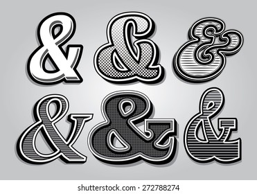 Conjunto de Vector de ampersands con estilo de diferentes Fuentes