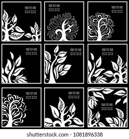 Vector set of stylish black floral background - design elements can be used for invitation, greeting cards. Floral frame