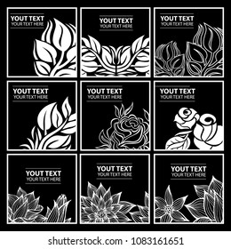 Vector set of stylish black floral background - design elements can be used for invitation, greeting cards. Floral frame